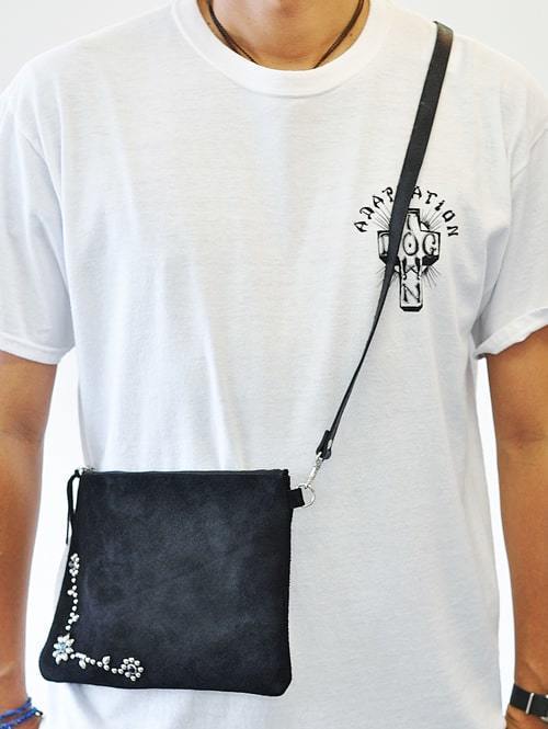CROSSED  ARROWS  レザースタッズ　サコッシュバッグ 　L字　フラワー シルバー