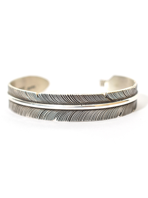 Navajo John Nelson Feather Silver Bangle