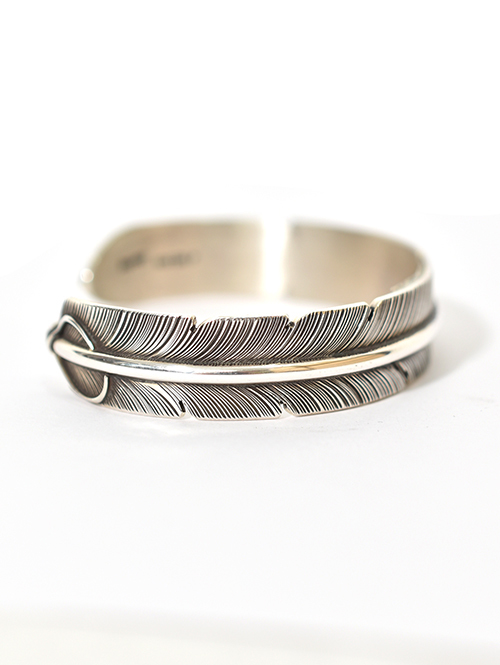 Navajo John Nelson Feather Silver Bangle