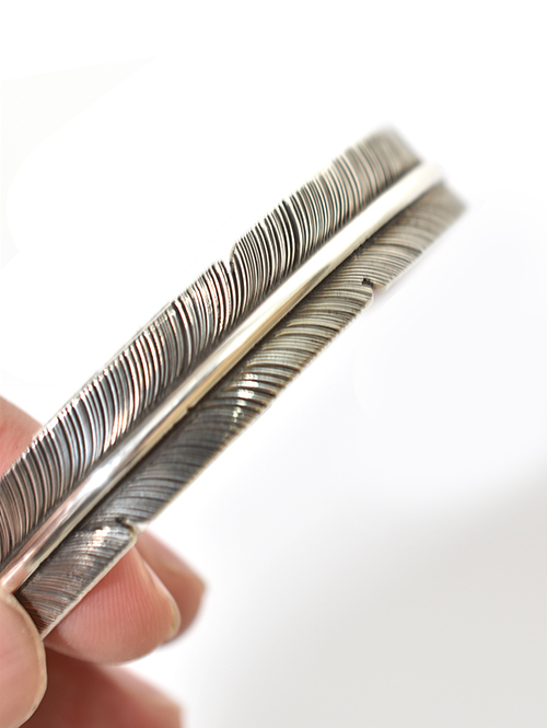 Navajo John Nelson Feather Silver Bangle