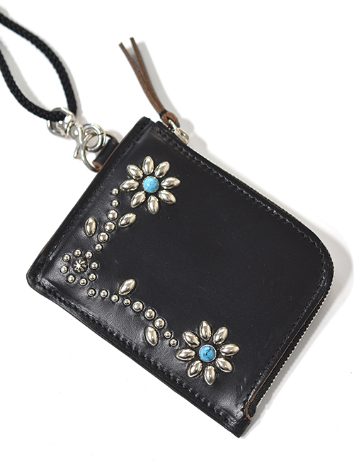 CROSSED ARROWS  クロムレザー L字 ネック ウォレット - Black / Turquoise