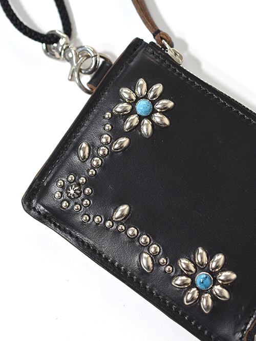 CROSSED ARROWS  クロムレザー L字 ネック ウォレット - Black / Turquoise