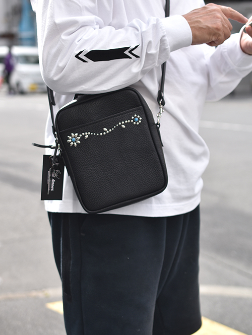 CROSSED ARROWS　レザーショルダー スタッズバッグ　ストレートフラワー