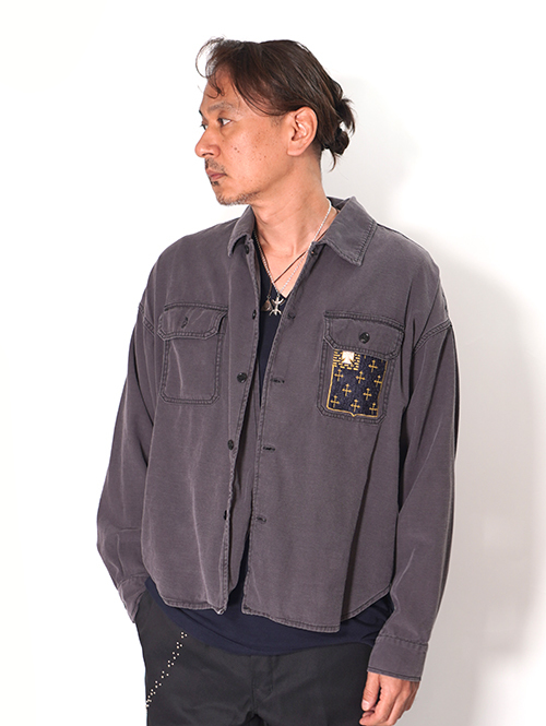REMI RELIEF  Wide Military shirt (刺繍：Japan) - Charcoal