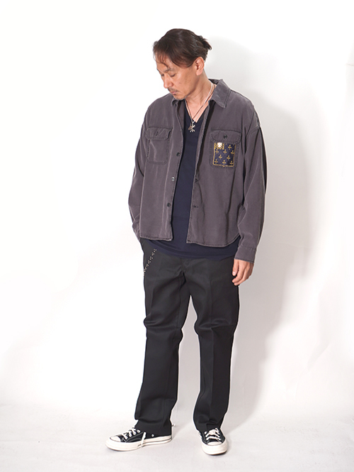 REMI RELIEF  Wide Military shirt (刺繍：Japan) - Charcoal
