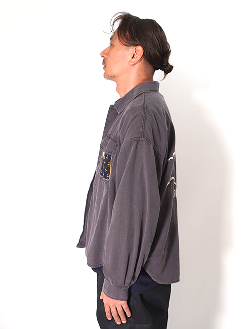 REMI RELIEF  Wide Military shirt (刺繍：Japan) - Charcoal