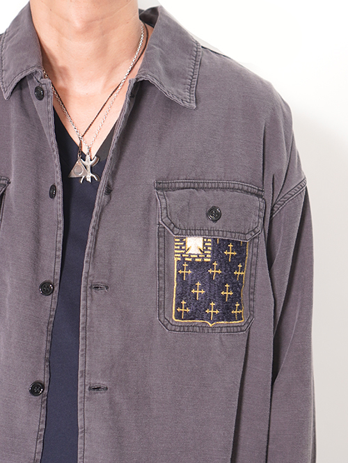 REMI RELIEF  Wide Military shirt (刺繍：Japan) - Charcoal