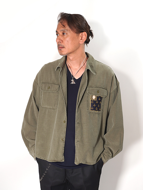 REMI RELIEF  Wide Military shirt (刺繍：Japan) - Khaki