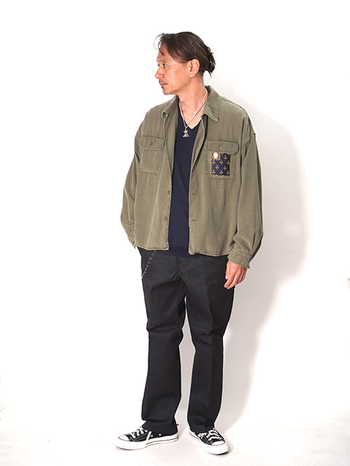 REMI RELIEF  Wide Military shirt (刺繍：Japan) - Khaki