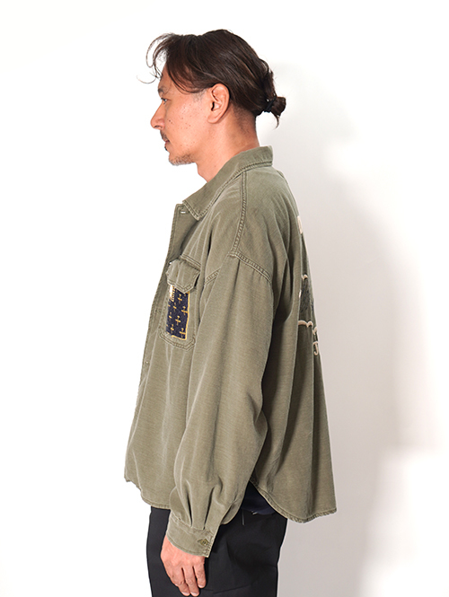 REMI RELIEF  Wide Military shirt (刺繍：Japan) - Khaki