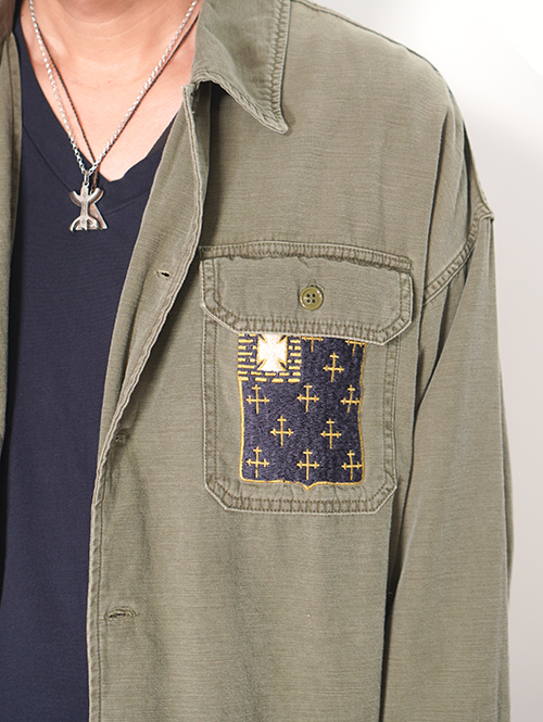 REMI RELIEF  Wide Military shirt (刺繍：Japan) - Khaki