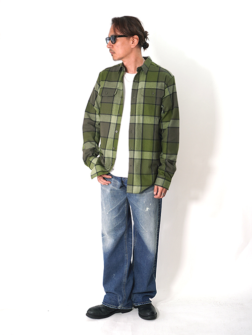 NORTH FACE  USA | ネルチェックシャツ - Olive Green