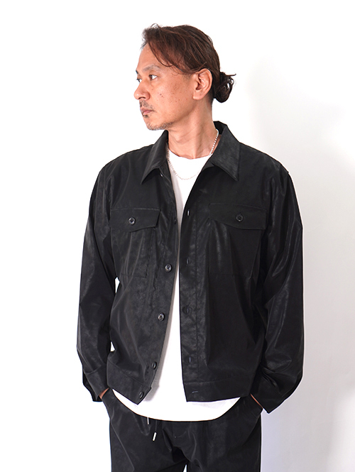 SALUTE HELM  |  ビンテージ フェイクレザー ショート シャツジャケット (36501) - Black