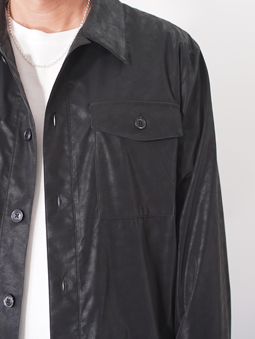 SALUTE HELM  |  ビンテージ フェイクレザー ショート シャツジャケット (36501) - Black