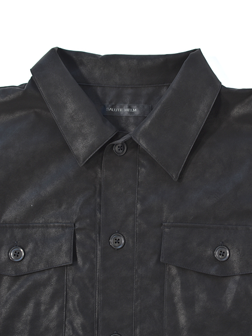 SALUTE HELM  |  ビンテージ フェイクレザー ショート シャツジャケット (36501) - Black