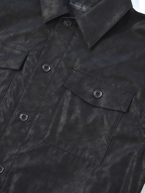 SALUTE HELM  |  ビンテージ フェイクレザー ショート シャツジャケット (36501) - Black