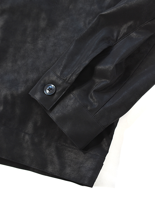 SALUTE HELM  |  ビンテージ フェイクレザー ショート シャツジャケット (36501) - Black