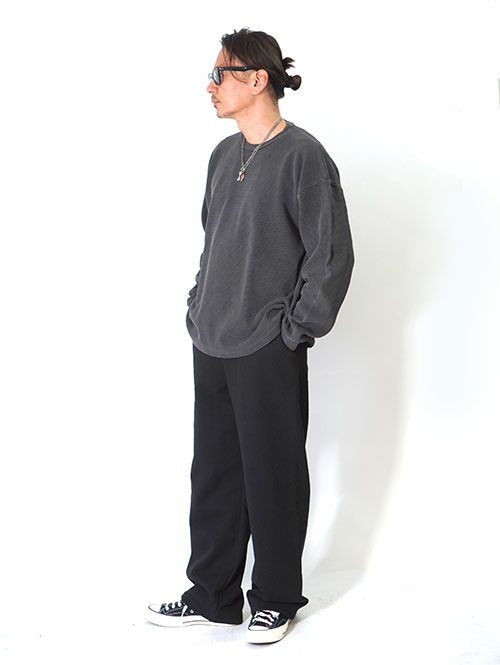 LOS ANGELES APPAREL Long Sleeve Heavy Thermal Crew Neck - Vintage Black