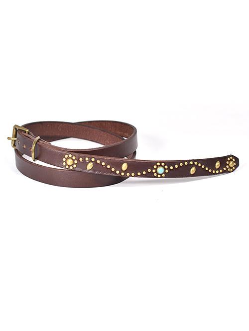 HTC Belt End Only #SN-33 Turquoise 075-Brown/Gold