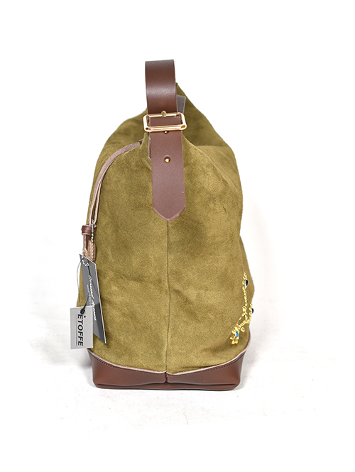 CROSSED  ARROWS フラワースタッズ　 レザーショルダーバッグ 　KHAKI